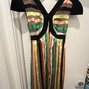 Jean Paul Gaultier Black and Multicolor Striped Midi Dress